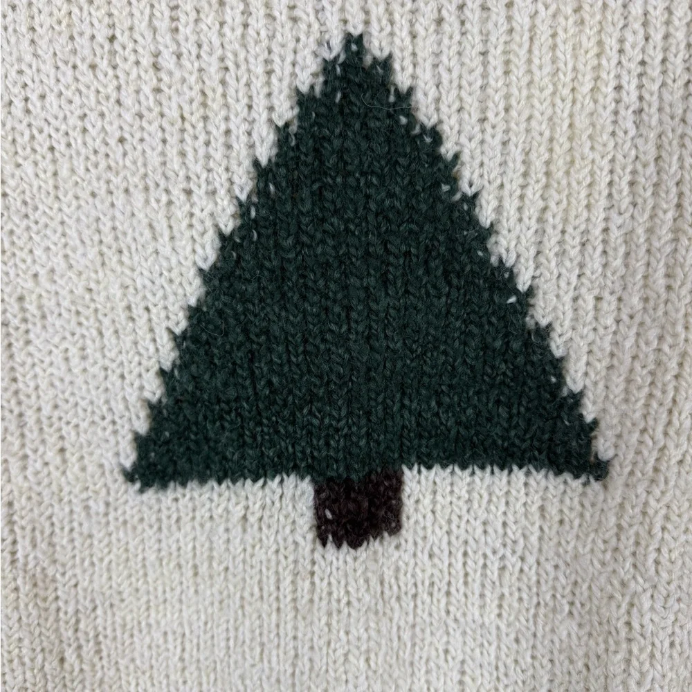 Gap Girls Sweater Wool Blend‎ Cream Green Crewneck Christmas Holiday Small NWT